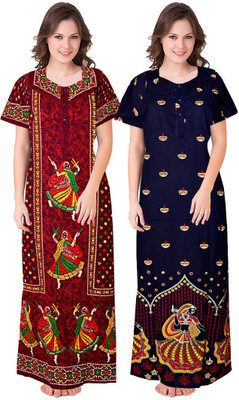 SILVER ORGANISATION Women Nighty(Maroon, Blue)