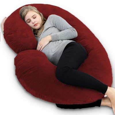 Angel Mommy Luxurious Imported Velvet C Shaped Microfibre Solid Pregnancy Pillow Pack of 1(Velvet Maroon)