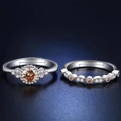 BlueShine Adjustable Couple Ring for lovers in Silver valentine gift proposal Finger Rings Alloy Cubic Zirconia Ring Set