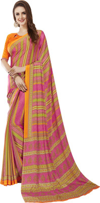 Jaanvi Fashion Printed Bollywood Crepe Saree(Orange)