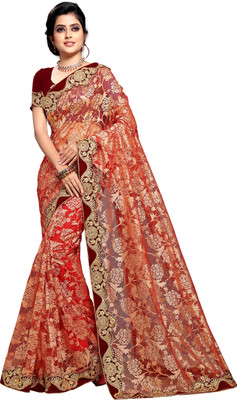 Aruna Sarees Embroidered Bollywood Net Saree(Red)