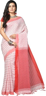 crochetin Woven Handloom Pure Cotton Saree(Red, White)