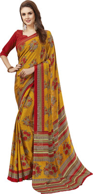 Jaanvi Fashion Printed Bollywood Crepe Saree(Red)