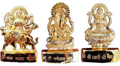 SV Traders Gold Plated Durga Ji,Ganesh Ji and Saraswati Ji Idol Decorative Showpiece  -  7 cm(Gold Plated, Gold)