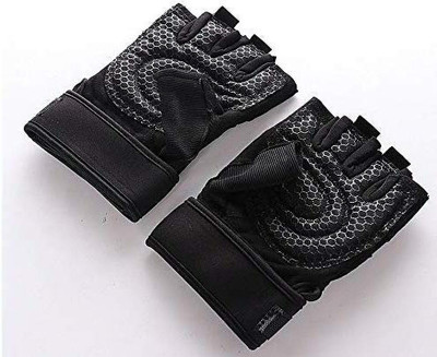 Liboni D-157 Gym Gloves/Cycling Gloves/Riding Gloves/Stretchable Gym & Fitness Gloves(Black)