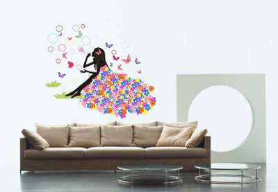 VCREATE DECOR 58 cm FLOWER GIRL WITH BUTTERFLY Removable Sticker(Pack of 1)