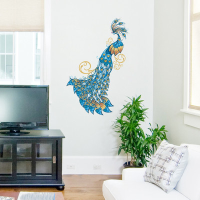 Decor Villa 49 cm Peacock Reusable Sticker(Pack of 1)