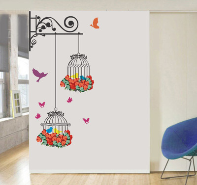 VCREATE DECOR 58 cm CAGE AND BIRDS Removable Sticker(Pack of 1)