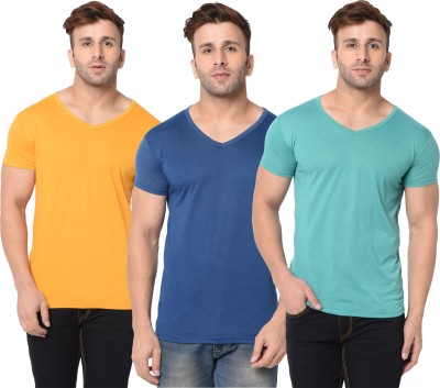 Adorbs Solid Men V Neck Dark Blue, Yellow, Light Green T-Shirt