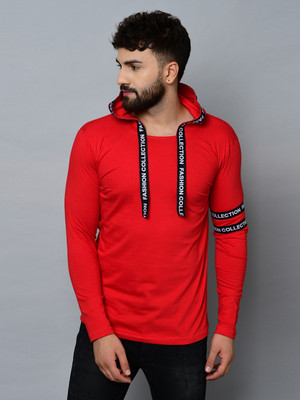 Kay Dee Typography Men Hooded Neck Red T-Shirt