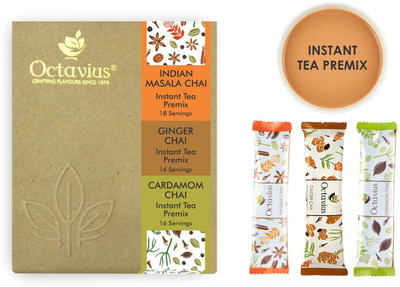 Octavius Indian Masala, Ginger & Cardamom (3 in 1) Ready Assorted Instant Tea Box(50 Bags)