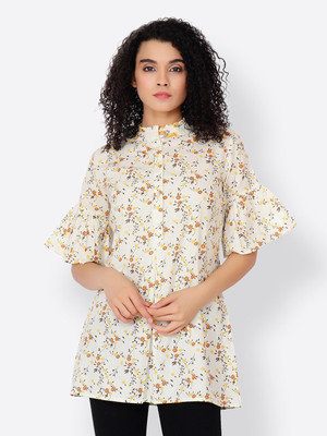 SHEERO Casual Half Sleeve Printed Women White Top