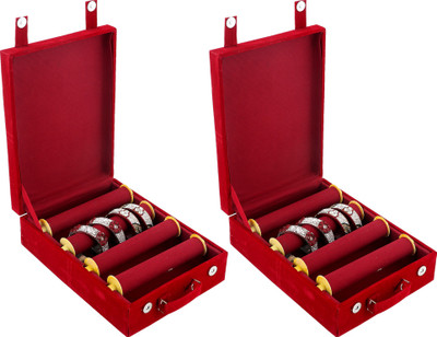 KUBER INDUSTRIES Wooden 2 Piece Four Rod Velvet Bangle Storage Box (Maroon) - CTKTC22742 Make Up Vanity Box(Maroon)