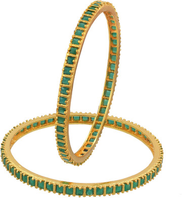 DzineTrendz Brass Cubic Zirconia Gold-plated Bangle(Pack of 2)