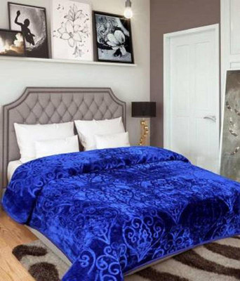 Swikon star Self Design Double Mink Blanket for  Heavy Winter(Microfiber, Blue)