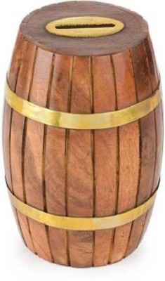 Unity Handicrafts Antique Wooden Money Bank / Dholak Shaped / Perfect Gifts Coin Bank(Brown)