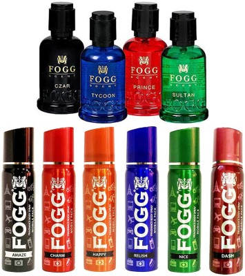 FOGG SCENT SULTAN, PRINCE, TYCOON, CZAR (15ml x 4 Pcs) AND Body Spray Mobile Pack Pocket Deo Amaze, Charm, Happy, Dash, Nice and Relish (25 ml x 6 pcs) Deodorant Spray  -  For Men & Women(210 ml, Pack of 10)