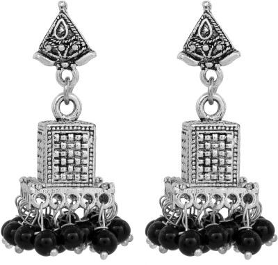 morir Morir Oxidized Silver Plated Square Shaped Beautiful Black Onyx and Drops Heritage Jhumka Jhumki Earrings Handmade Jewelry Ethnic Indian Style Traditional Beaded Jhumka for Women and Girls Pearl Brass Jhumki Earring