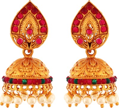 Divastri Traditional South Indian Temple jewellery Emerald, Pearl, Ruby Stone, Copper, Brass Drops & Danglers, Jhumki Earring