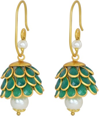 morir Morir Gold Plated CZ Studded White Pearl Antique Finish Indian Style Earrings Traditional Jewellery Fancy Jhumka/Jhumki Earrings for Women & Girls Pearl Brass Jhumki Earring