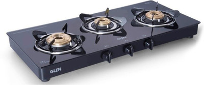 GLEN CT1033GTBBBL ISI Certified 3 Brass Burner Glass Manual Gas Stove  (3 Burners)