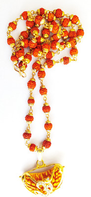 FashionCraft Stylish & Trendy most popular Designer EK Mukhi rudraksha OM design pendant gold plated chain set Gold-plated Plated Alloy, Brass Chain