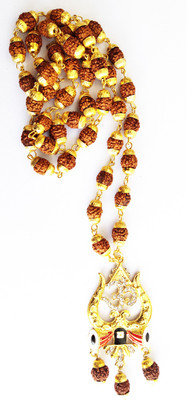 DCASE gold plated Designer lord shiv Damru/trishul OM design Pendant Gold-plated CAP RUDRAKSHA MALA Pendant Set For Men & Women Gold-plated Wood, Alloy, Brass