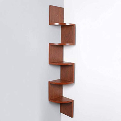 SHAKTI TRADER Zigzag Corner Wall Mount Shelf Unit/Racks and Shelves/Wall Shelf/Book Shelf/Wall Decoration Wooden Wall Shelf(Number of Shelves - 5, Brown)