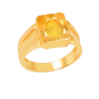 Suruchi Gems & Jewels Natural Yellow Sapphire (Pukhraj) Square Gemstone 7.25 Ratti or 6.60 Carat for Male & Female Panchdhatu ring Alloy Sapphire Ring