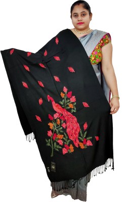 KAVIM Wool Embroidered Women Shawl(Black)