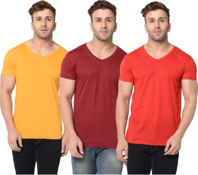 Adorbs Solid Men V Neck Red, Maroon, Orange T-Shirt