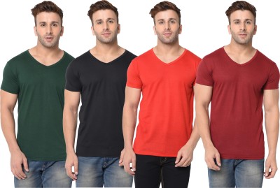 Jangoboy Solid Men V Neck Red, Green, Black T-Shirt