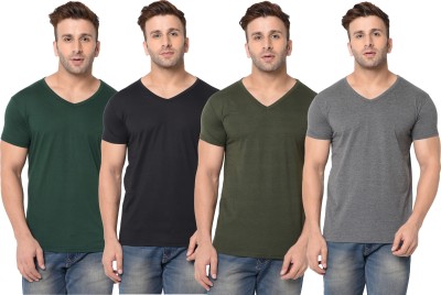 Jangoboy Solid Men V Neck Green, Black, Grey T-Shirt