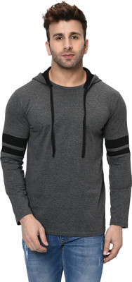 Jangoboy Printed Men Hooded Neck Grey, Black T-Shirt