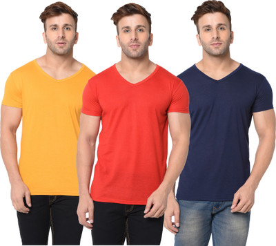 Adorbs Solid Men V Neck Dark Blue, Red, Yellow T-Shirt