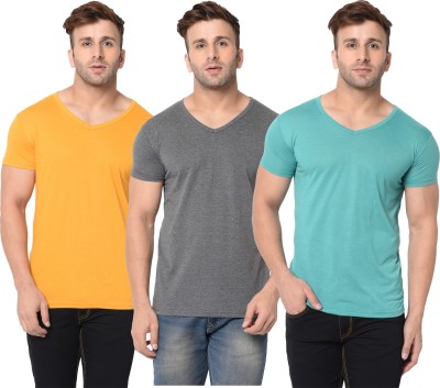 Adorbs Solid Men V Neck Grey, Yellow, Light Green T-Shirt