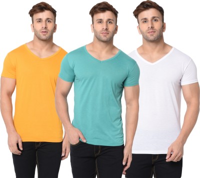 Jangoboy Solid Men V Neck White, Yellow, Light Green T-Shirt