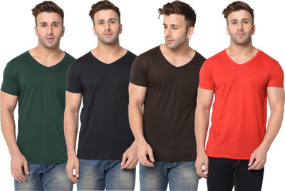 Jangoboy Solid Men V Neck Multicolor T-Shirt