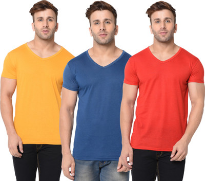 Adorbs Solid Men V Neck Red, Blue, Yellow T-Shirt