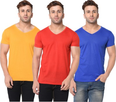 Jangoboy Solid Men V Neck Red, Blue, Yellow T-Shirt