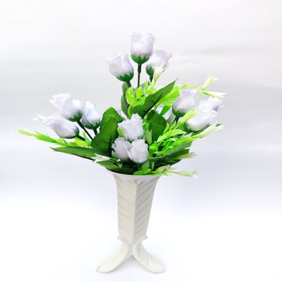 artificial hub Lilies Flower with plastic pot White Rose Artificial Flower  with Pot(16 inch, Pack of 1, Flower with Basket)