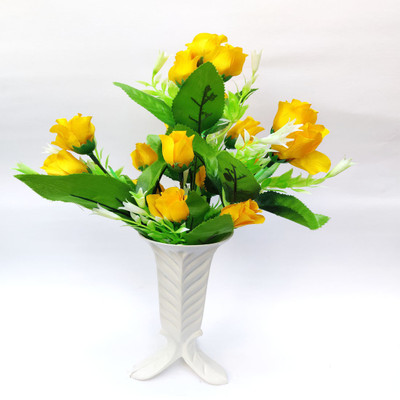 artificial hub Lilies Flowe with plastic pot Yellow Rose Artificial Flower  with Pot(16 inch, Pack of 1, Flower with Basket)