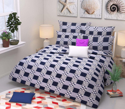 millenium 144 TC Polycotton Double Checkered Flat Bedsheet(Pack of 1, White)