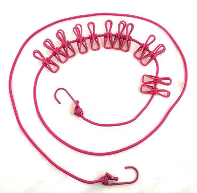 Veer Traders 3 Meter Stretchable Cloth Drying Rope with 12 Clips Nylon Retractable Clothesline(3 m)