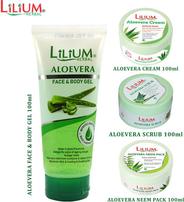 LILIUM Aloe Vera Combo Facial Kit With Scrub, Pack, Gel, Cream(4 Items in the set)