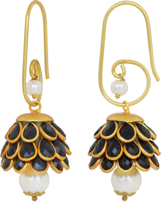 DULCI Gold Plated 3 Layer Stone Studded with Pearl Indian Designer Handmade Rajasthani Pacchi Drop Dangle Earring Wedding Jewellery for Women/Girls Pearl Brass Jhumki Earring