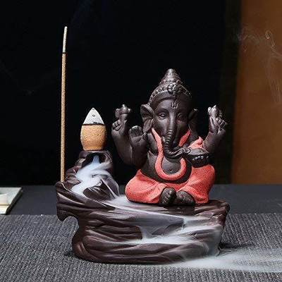 SAPIENCE ganesh Polyresin Incense Holder(Red)