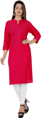 ANTARMANA Women Solid A-line Kurta(Pink)