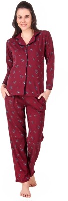 Masha Women Printed Maroon Shirt & Pyjama set
