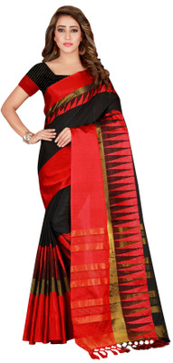 CHOICEIT Self Design, Checkered Bollywood Cotton Silk Saree(Black)
